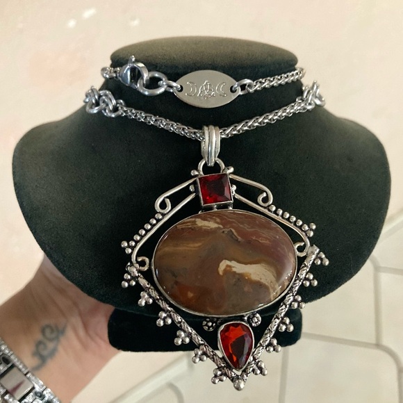 925 sterling silver overlay genuine red jasper stone boho steel chain necklace - Picture 12 of 13